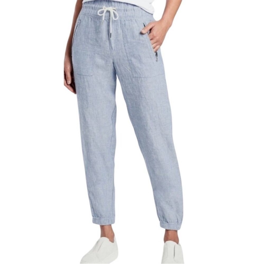 Athleta Blue Cabo Linen Joggers with Zippered Pockets